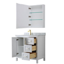 Load image into Gallery viewer, Wyndham Collection WCV252536SWGCMUNSMED Daria 36 Inch Single Bathroom Vanity in White, White Carrara Marble Countertop, Undermount Square Sink, Medicine Cabinet, Brushed Gold Trim