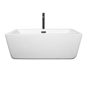 Wyndham Collection WCOBT100559MBATPBK Laura 59 Inch Freestanding Bathtub in White with Floor Mounted Faucet, Drain and Overflow Trim in Matte Black