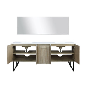 Lexora LLC80DKSOSM70 Lancy 80" Rustic Acacia Double Bathroom Vanity, White Quartz Top, White Square Sinks, and 70" Frameless Mirror