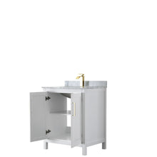 Load image into Gallery viewer, Wyndham Collection WCV252530SWGCMUNSMXX Daria 30 Inch Single Bathroom Vanity in White, White Carrara Marble Countertop, Undermount Square Sink, Brushed Gold Trim