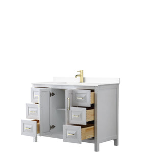Wyndham Collection WCV252548SWGWCUNSMXX Daria 48 Inch Single Bathroom Vanity in White, White Cultured Marble Countertop, Undermount Square Sink, Brushed Gold Trim