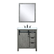 Load image into Gallery viewer, Lexora LM342230SHCSM28F Marsyas 30&quot; Ash Grey Single Vanity, White Quartz Top, White Square Sink and 28&quot; Mirror w/ Faucet