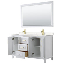 Load image into Gallery viewer, Wyndham Collection WCV252560DWGC2UNSM58 Daria 60 Inch Double Bathroom Vanity in White, Light-Vein Carrara Cultured Marble Countertop, Undermount Square Sinks, 58 Inch Mirror, Brushed Gold Trim