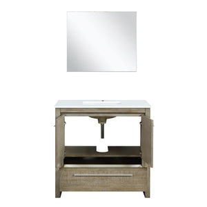 Lexora LLF36SKSOSM28 Lafarre 36" Rustic Acacia Bathroom Vanity, White Quartz Top, White Square Sink, and 28" Frameless Mirror