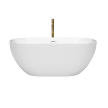 Load image into Gallery viewer, Wyndham Collection WCOBT200060SWATPGD Brooklyn 60 Inch Freestanding Bathtub in White with Shiny White Trim and Floor Mounted Faucet in Brushed Gold