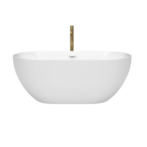 Wyndham Collection WCOBT200060SWATPGD Brooklyn 60 Inch Freestanding Bathtub in White with Shiny White Trim and Floor Mounted Faucet in Brushed Gold
