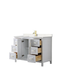 Load image into Gallery viewer, Wyndham Collection WCV252548SWGC2UNSMXX Daria 48 Inch Single Bathroom Vanity in White, Light-Vein Carrara Cultured Marble Countertop, Undermount Square Sink, Brushed Gold Trim