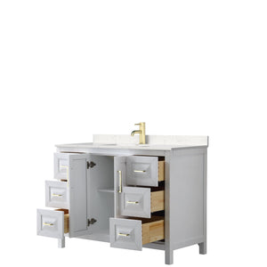 Wyndham Collection WCV252548SWGC2UNSMXX Daria 48 Inch Single Bathroom Vanity in White, Light-Vein Carrara Cultured Marble Countertop, Undermount Square Sink, Brushed Gold Trim