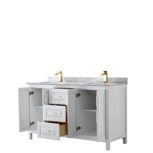 Load image into Gallery viewer, Wyndham Collection WCV252560DWGCMUNSMXX Daria 60 Inch Double Bathroom Vanity in White, White Carrara Marble Countertop, Undermount Square Sinks, Brushed Gold Trim