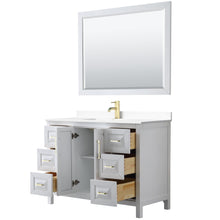 Load image into Gallery viewer, Wyndham Collection WCV252548SWGWCUNSM46 Daria 48 Inch Single Bathroom Vanity in White, White Cultured Marble Countertop, Undermount Square Sink, 46 Inch Mirror, Brushed Gold Trim