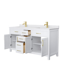 Load image into Gallery viewer, Wyndham Collection WCG242466DWGWCUNSMXX Beckett 66 Inch Double Bathroom Vanity in White, White Cultured Marble Countertop, Undermount Square Sinks, Brushed Gold Trim