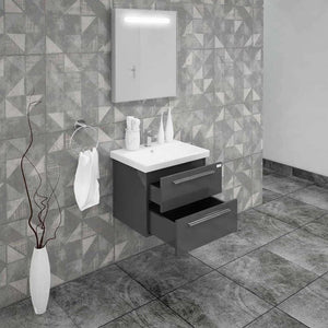 Casa Mare Elke 24" Glossy Gray Bathroom Vanity and Ceramic Sink Combo - ELKE60GG-24-MSC