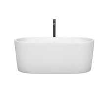 Load image into Gallery viewer, Wyndham Collection WCBTK151159SWATPBK Ursula 59 Inch Freestanding Bathtub in White with Shiny White Trim and Floor Mounted Faucet in Matte Black
