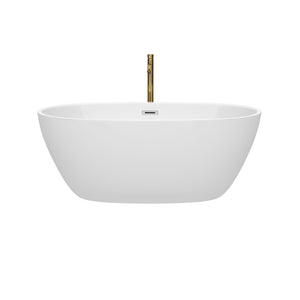 Wyndham Collection WCBTK156159PCATPGD Juno 59 Inch Freestanding Bathtub in White with Polished Chrome Trim and Floor Mounted Faucet in Brushed Gold