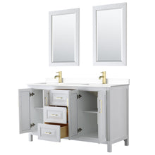 Load image into Gallery viewer, Wyndham Collection WCV252560DWGWCUNSM24 Daria 60 Inch Double Bathroom Vanity in White, White Cultured Marble Countertop, Undermount Square Sinks, 24 Inch Mirrors, Brushed Gold Trim