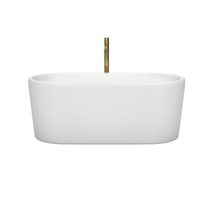 Wyndham Collection WCBTK151159PCATPGD Ursula 59 Inch Freestanding Bathtub in White with Polished Chrome Trim and Floor Mounted Faucet in Brushed Gold