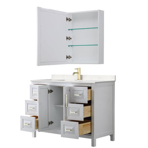 Wyndham Collection WCV252548SWGC2UNSMED Daria 48 Inch Single Bathroom Vanity in White, Light-Vein Carrara Cultured Marble Countertop, Undermount Square Sink, Medicine Cabinet, Brushed Gold Trim