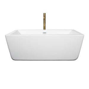 Wyndham Collection WCOBT100559SWATPGD Laura 59 Inch Freestanding Bathtub in White with Shiny White Trim and Floor Mounted Faucet in Brushed Gold