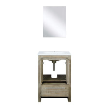 Load image into Gallery viewer, Lexora LLF24SKSOSM18 Lafarre 24&quot; Rustic Acacia Bathroom Vanity, White Quartz Top, White Square Sink, and 18&quot; Frameless Mirror