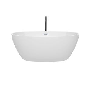 Wyndham Collection WCBTK156159SWATPBK Juno 59 Inch Freestanding Bathtub in White with Shiny White Trim and Floor Mounted Faucet in Matte Black