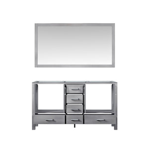 Lexora LJ342260DD00M58 Jacques 60" Distressed Grey Double Vanity, no Top and 58" Mirror
