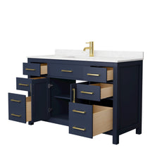 Load image into Gallery viewer, Wyndham Collection WCG242454SBLCCUNSMXX Beckett 54 Inch Single Bathroom Vanity in Dark Blue, Carrara Cultured Marble Countertop, Undermount Square Sink, No Mirror