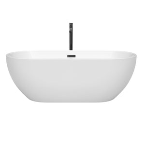 Wyndham Collection WCOBT200067MBATPBK Brooklyn 67 Inch Freestanding Bathtub in White with Floor Mounted Faucet, Drain and Overflow Trim in Matte Black