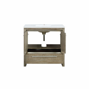 Lexora LLF36SKSOS000 Lafarre 36" Rustic Acacia Bathroom Vanity, White Quartz Top, and White Square Sink