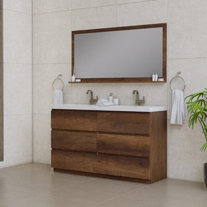 Alya Bath AB-MOA60D-RW Paterno 60 inch Double Modern Freestanding Bathroom Vanity, Rosewood