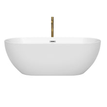 Load image into Gallery viewer, Wyndham Collection WCOBT200067PCATPGD Brooklyn 67 Inch Freestanding Bathtub in White with Polished Chrome Trim and Floor Mounted Faucet in Brushed Gold