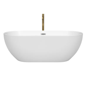 Wyndham Collection WCOBT200067PCATPGD Brooklyn 67 Inch Freestanding Bathtub in White with Polished Chrome Trim and Floor Mounted Faucet in Brushed Gold