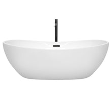 Load image into Gallery viewer, Wyndham Collection WCOBT101470MBATPBK Rebecca 70 Inch Freestanding Bathtub in White with Floor Mounted Faucet, Drain and Overflow Trim in Matte Black