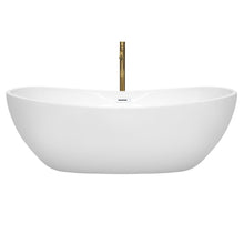 Load image into Gallery viewer, Wyndham Collection WCOBT101470SWATPGD Rebecca 70 Inch Freestanding Bathtub in White with Shiny White Trim and Floor Mounted Faucet in Brushed Gold