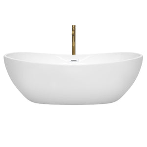 Wyndham Collection WCOBT101470SWATPGD Rebecca 70 Inch Freestanding Bathtub in White with Shiny White Trim and Floor Mounted Faucet in Brushed Gold