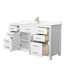 Load image into Gallery viewer, Wyndham Collection WCG242460SWGCCUNSMXX Beckett 60 Inch Single Bathroom Vanity in White, Carrara Cultured Marble Countertop, Undermount Square Sink, Brushed Gold Trim