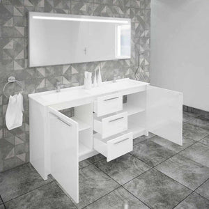 Nona 60" Glossy White Modern Double Sink Freestanding Bathroom Vanity and Sink Combo - Nona152GW-60-MSC-S