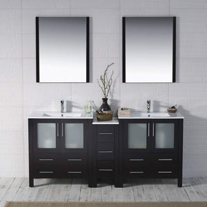 Blossom 001 72 02 C M Sydney 72 Inch Vanity with Ceramic Double Sinks & Mirrors - Espresso