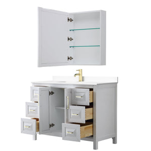 Wyndham Collection WCV252548SWGWCUNSMED Daria 48 Inch Single Bathroom Vanity in White, White Cultured Marble Countertop, Undermount Square Sink, Medicine Cabinet, Brushed Gold Trim