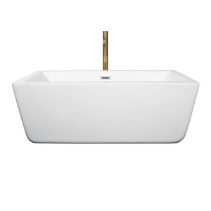 Wyndham Collection WCOBT100559PCATPGD Laura 59 Inch Freestanding Bathtub in White with Polished Chrome Trim and Floor Mounted Faucet in Brushed Gold
