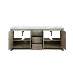 Lexora LLF80DKSOD000 Lafarre 80" Rustic Acacia Double Bathroom Vanity, White Quartz Top, and White Square Sinks