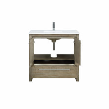 Load image into Gallery viewer, Lexora LLF36SKSOS000FGM Lafarre 36&quot; Rustic Acacia Bathroom Vanity, White Quartz Top, White Square Sink, and Balzani Gun Metal Faucet Set