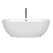 Load image into Gallery viewer, Wyndham Collection WCOBT200067SWATPGD Brooklyn 67 Inch Freestanding Bathtub in White with Shiny White Trim and Floor Mounted Faucet in Brushed Gold