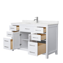 Load image into Gallery viewer, Wyndham Collection WCG242454SWHCCUNSMXX Beckett 54 Inch Single Bathroom Vanity in White, Carrara Cultured Marble Countertop, Undermount Square Sink, No Mirror