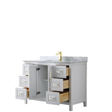 Load image into Gallery viewer, Wyndham Collection WCV252548SWGCMUNSMXX Daria 48 Inch Single Bathroom Vanity in White, White Carrara Marble Countertop, Undermount Square Sink, Brushed Gold Trim