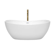 Load image into Gallery viewer, Wyndham Collection WCOBT101460SWATPGD Rebecca 60 Inch Freestanding Bathtub in White with Shiny White Trim and Floor Mounted Faucet in Brushed Gold