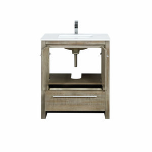 Lexora LLF30SKSOS000FBN Lafarre 30" Rustic Acacia Bathroom Vanity, White Quartz Top, White Square Sink, and Labaro Brushed Nickel Faucet Set