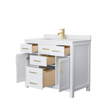 Load image into Gallery viewer, Wyndham Collection WCG242442SWGWCUNSMXX Beckett 42 Inch Single Bathroom Vanity in White, White Cultured Marble Countertop, Undermount Square Sink, Brushed Gold Trim