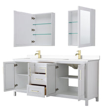 Load image into Gallery viewer, Wyndham Collection WCV252580DWGWCUNSMED Daria 80 Inch Double Bathroom Vanity in White, White Cultured Marble Countertop, Undermount Square Sinks, Medicine Cabinets, Brushed Gold Trim