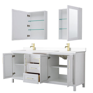 Wyndham Collection WCV252580DWGWCUNSMED Daria 80 Inch Double Bathroom Vanity in White, White Cultured Marble Countertop, Undermount Square Sinks, Medicine Cabinets, Brushed Gold Trim