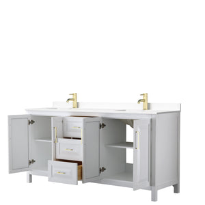 Wyndham Collection WCV252572DWGWCUNSMXX Daria 72 Inch Double Bathroom Vanity in White, White Cultured Marble Countertop, Undermount Square Sinks, Brushed Gold Trim